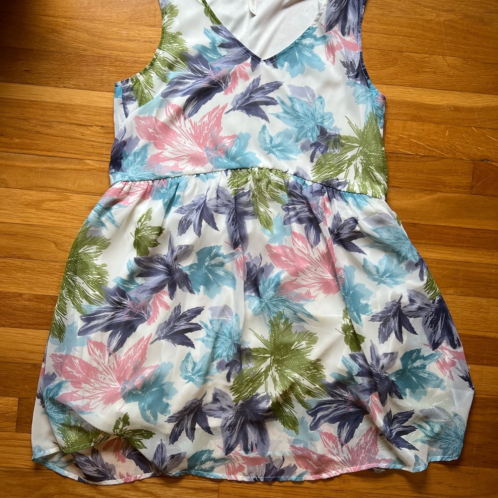 Pink and Blue Sleeveless V-Neck Sundress